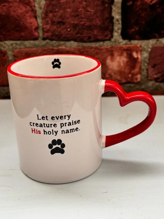 👛(ANY 2/$20) FAITHWORKS Red Rim Scripture Mug 8oz. Capacity - Picture 2 of 4